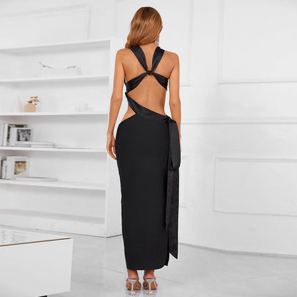Halter Slimming Tight Irregular Asymmetric Backless Dress Bandage Dress