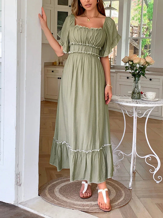 Ruched Contrast Trim Maxi Dress Midi