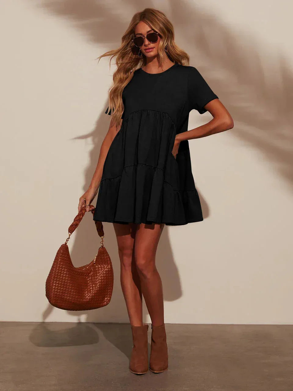 Black Tiered Summer Mini Dress for Women