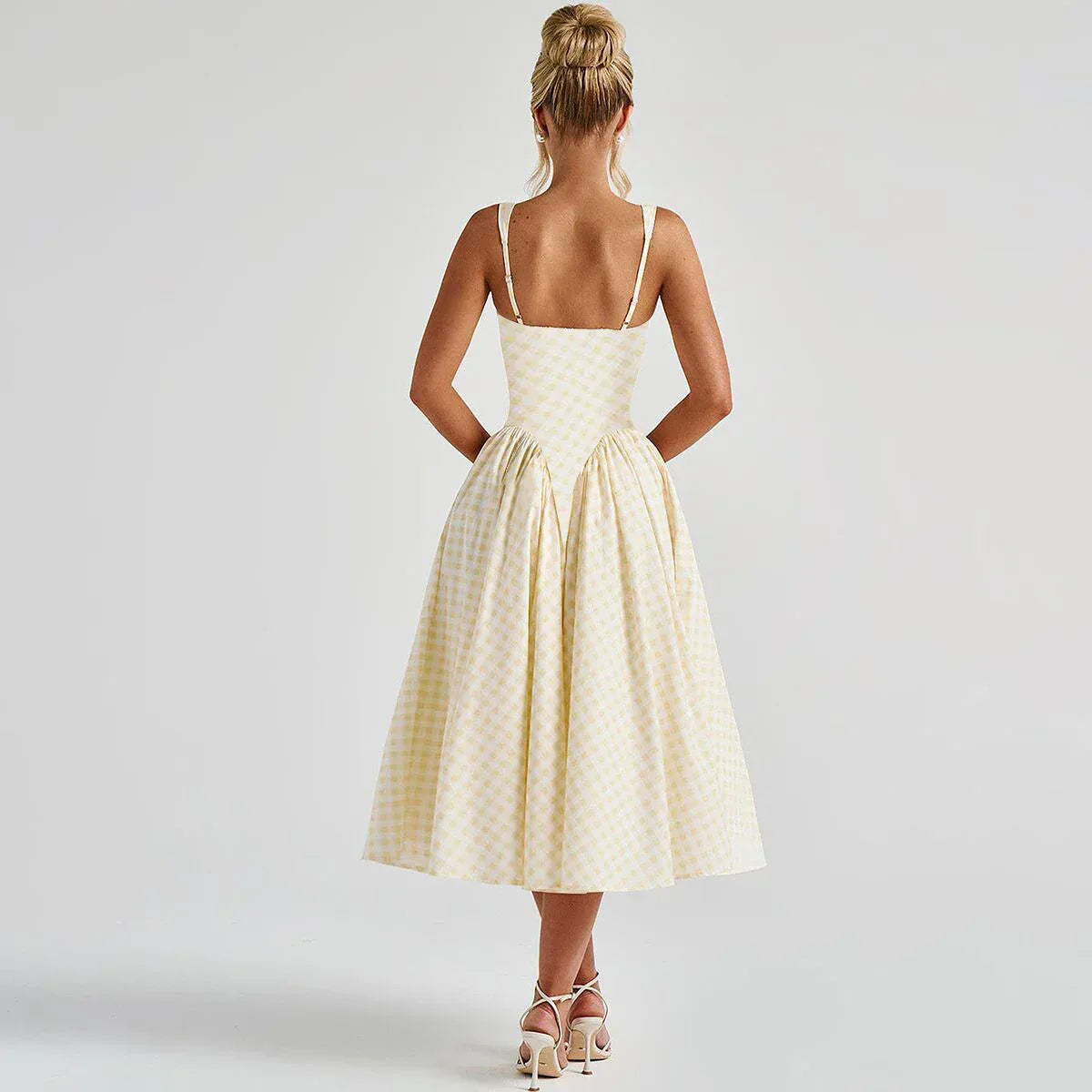 Gingham French Style Plaid Midi Princess Dress