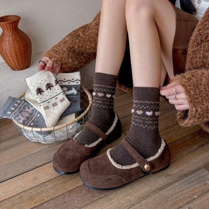 Intarsia Retro Thick Warm Mid Calf Socks
