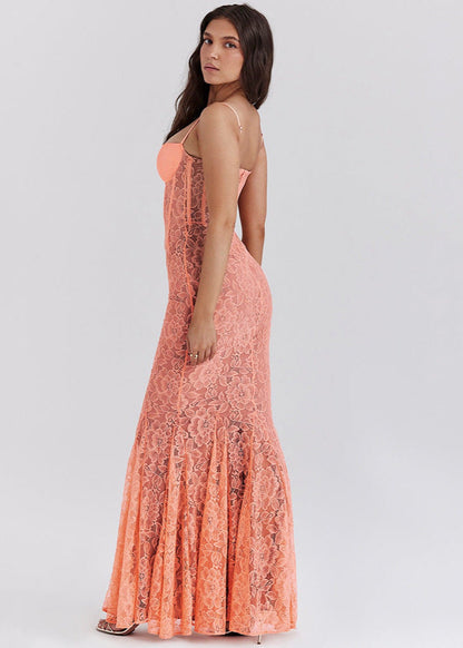 Floral Lace Bustier Corset Boning Mermaid Trumpet Floor-Length Gown