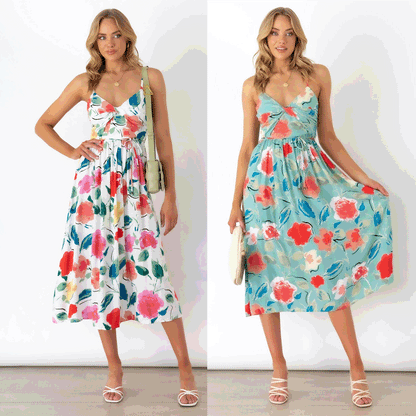 Fresh Sweet Digital Floral Printing Slip Dress