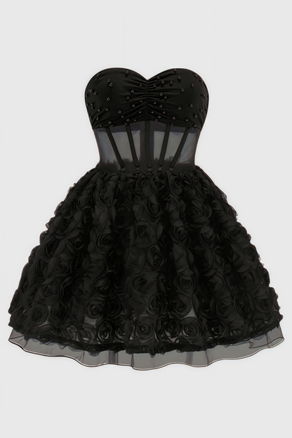 Ralpae 3D Floral Puff Mini Dress