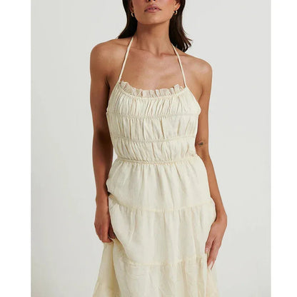 Ivory Tiered Backless Maxi Dress Summer Sundress