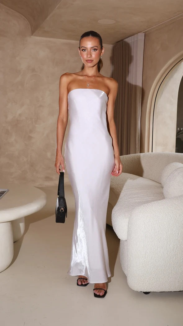 Bright Silk Bandeau Maxi Dress