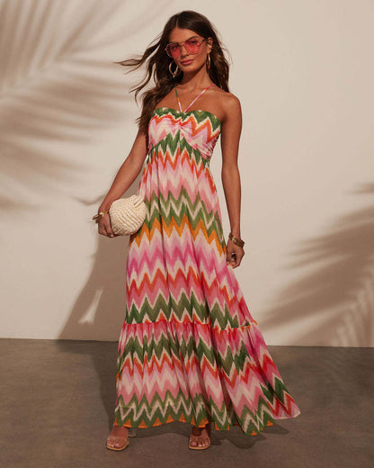 Backless Print Sleeveless Maxi
