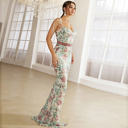 Elegant Boat Neck Sequined Cocktail Sheath Fishtail Bridesmaid Dress Evening Dress