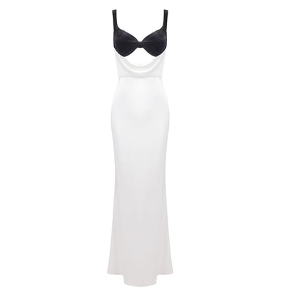 Camisole Evening Dress Split Velvet Patchwork Cutout Maxi Dress Underdress