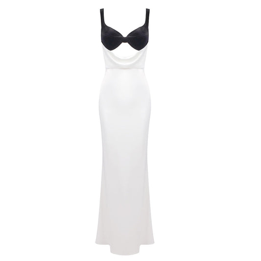 Camisole Evening Dress Split Velvet Patchwork Cutout Maxi Dress Underdress