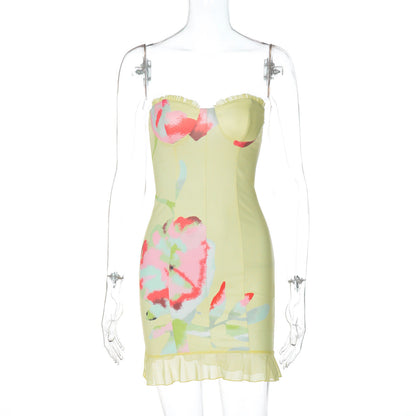 Printed Sleeveless Tube Top Short Slim Sheath