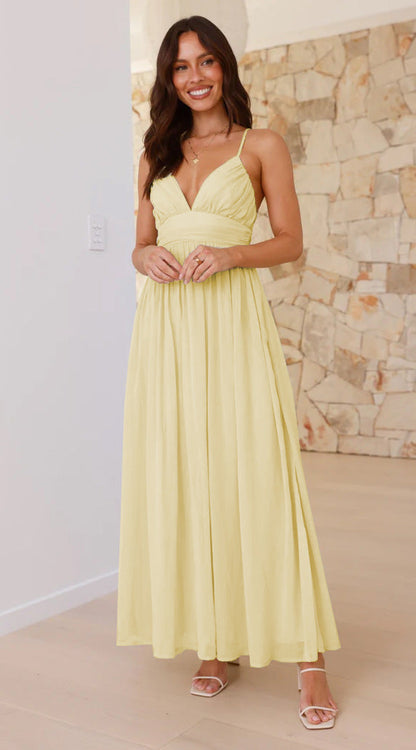 Backless Lace up Tight Waist Slim Chiffon Dress