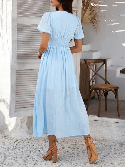 baby blue puff sleeve midi maxi dress