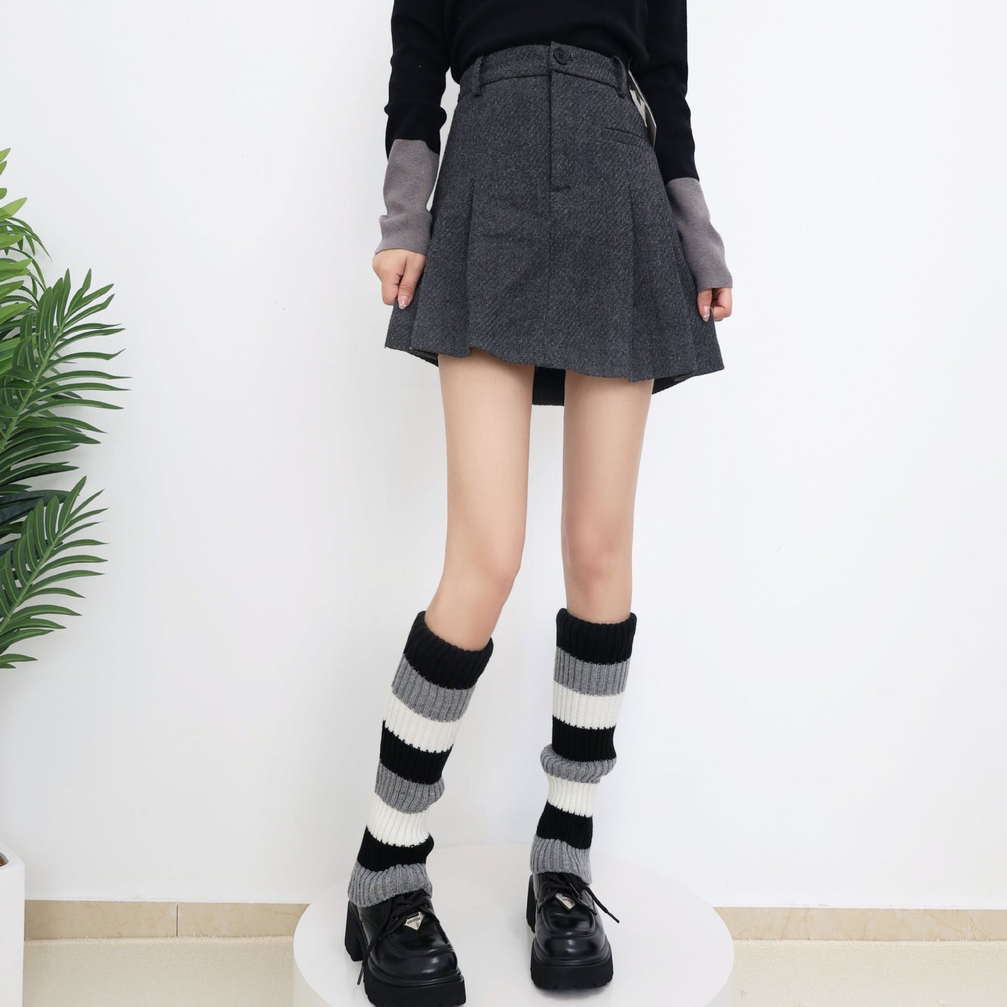 Knit Striped Color Block Slouchy Red Leg Warmers