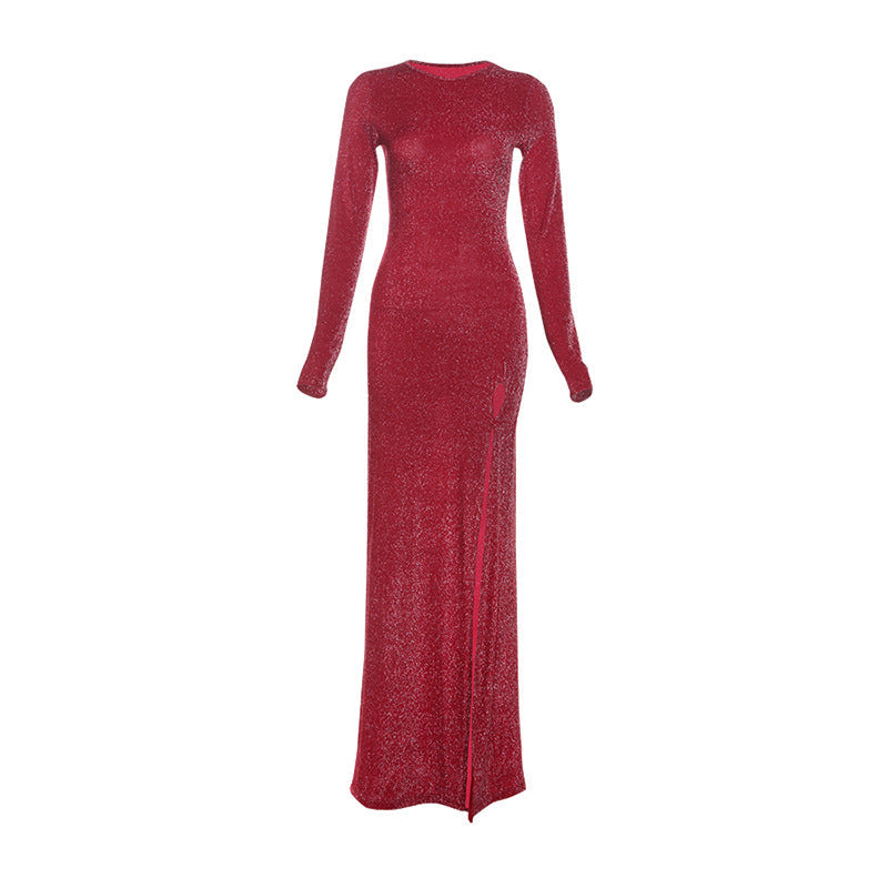 Personality round Neck Elegant Slim Fit Slit Long Sleeve