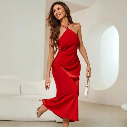 Evening Dress Satin Strap Maxi Dress