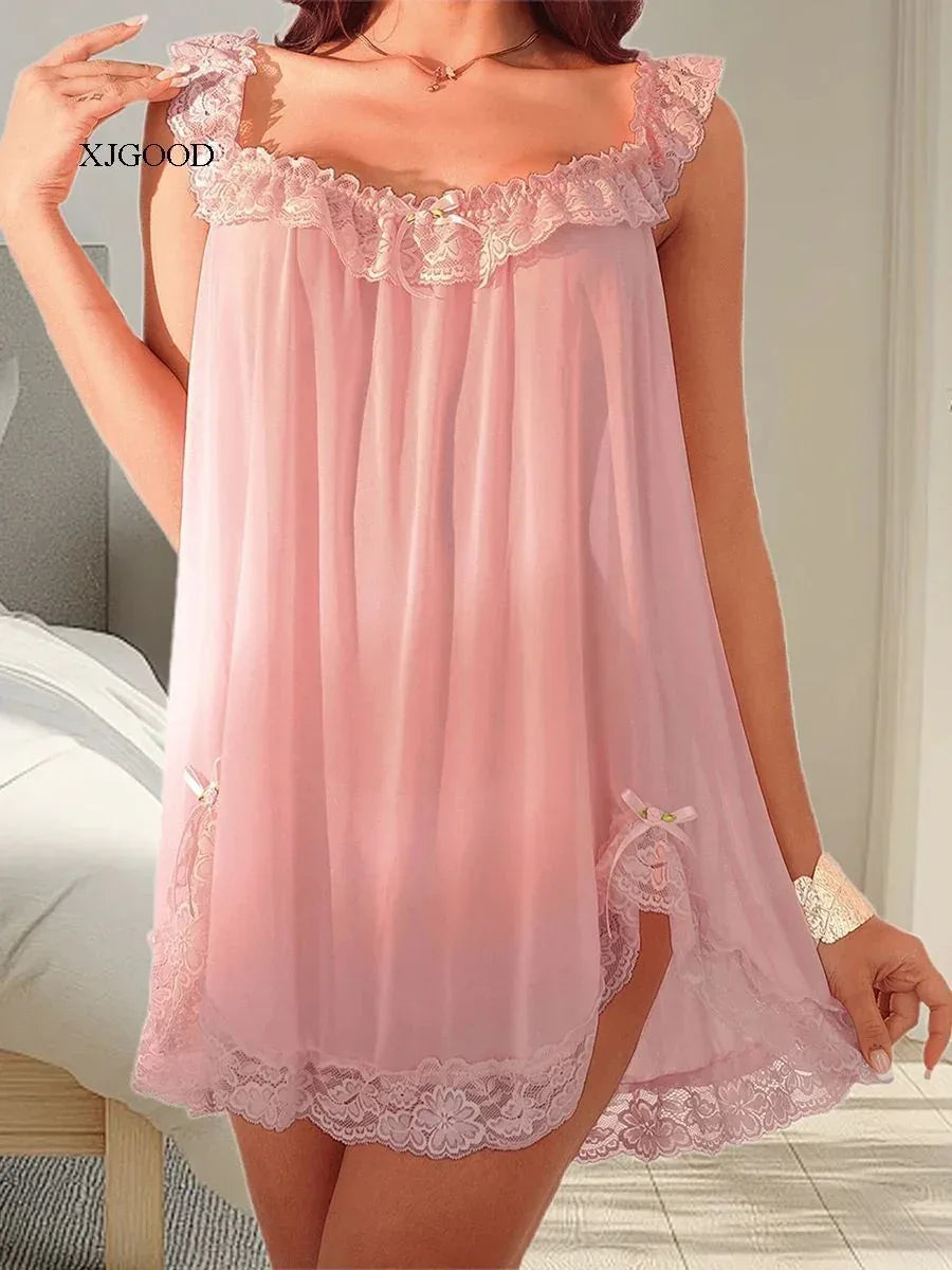 Sheer lace trim sleeveless camisole dress