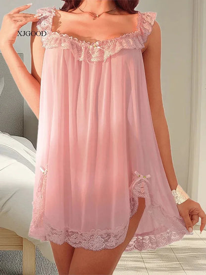 Sheer lace trim sleeveless camisole dress