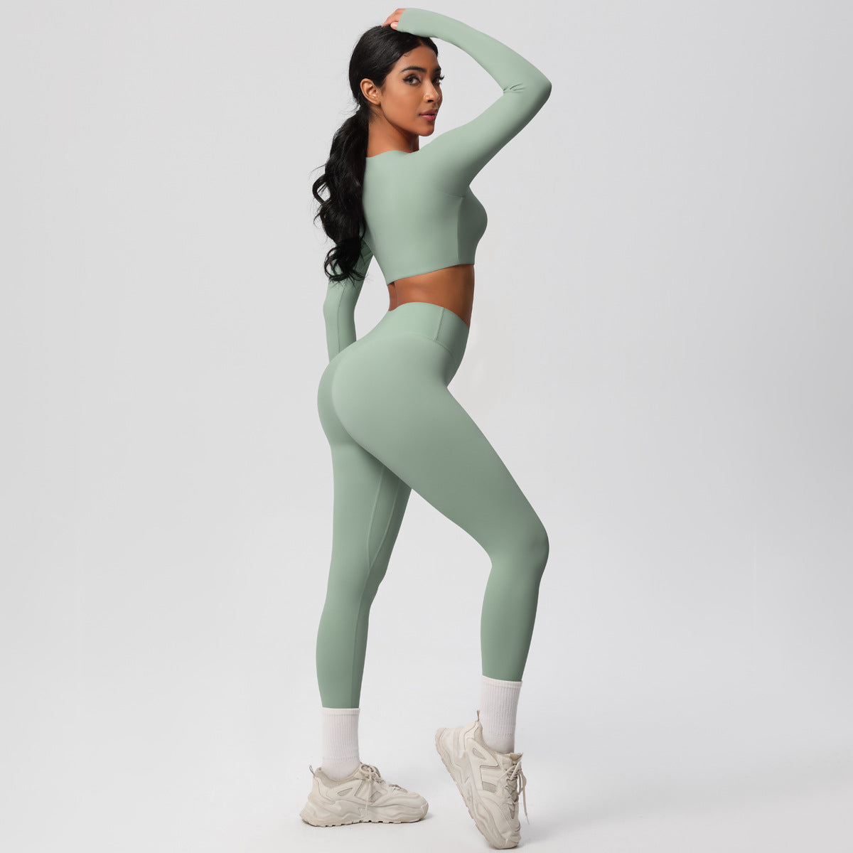 Long Sleeve Crop Top & High-Waisted  Set