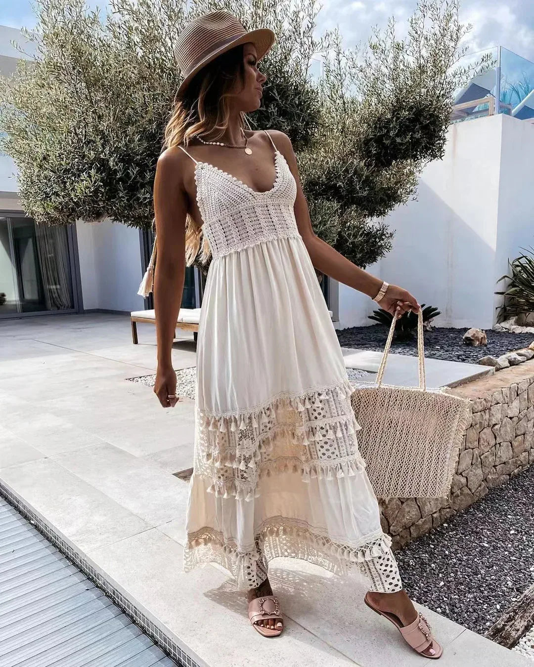 White Crochet Lace Maxi Summer Dress
