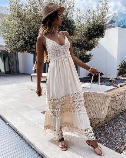 White Crochet Lace Maxi Summer Dress