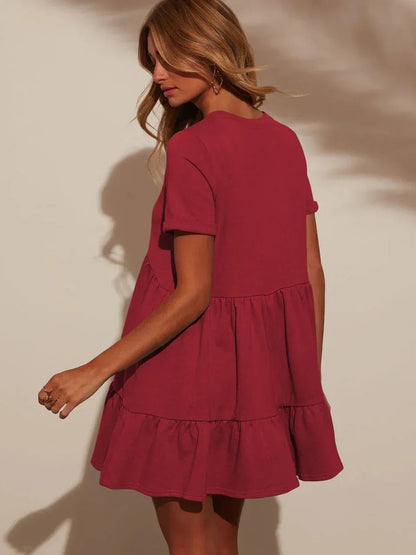 Cute Summer Red Tiered Mini Dress