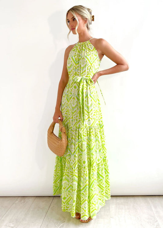 Bohemian Vacation Elegant Printed Halter Dress