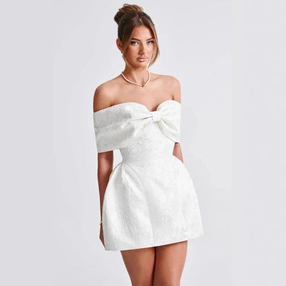 White Off Shoulder Bow Mini Dress