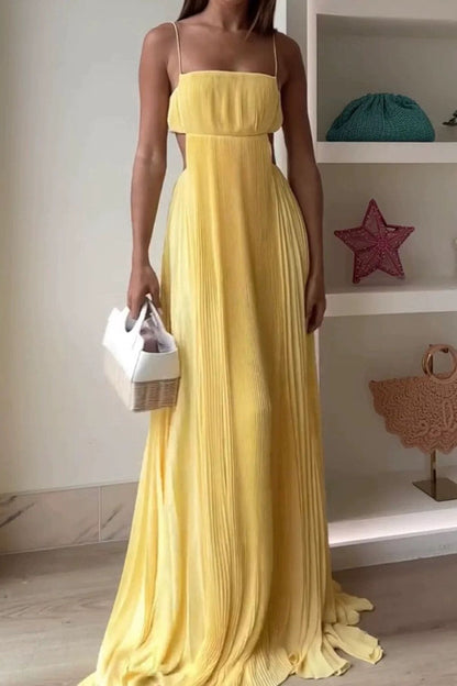 Butter Moment Pleated Cutout Waist A-line Slip Maxi Dress