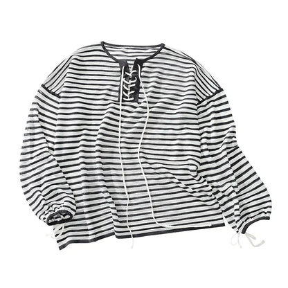 Nautical Lace-Up Striped Top