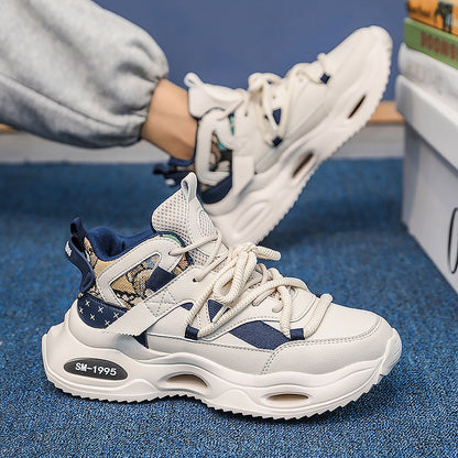 Women's Platform Leather Sneakers With Stylish Lace Up Comfort Fit