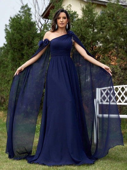 Chiffon Ribbon Dress Blue Slim Fishtail Cocktail Evening Dress Bridesmaid