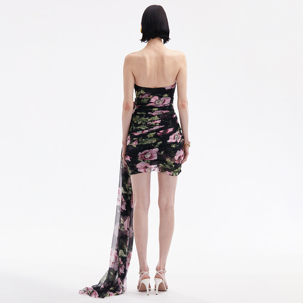Printing Three Dimensional Embroidered Tube Top Dress Mesh Design