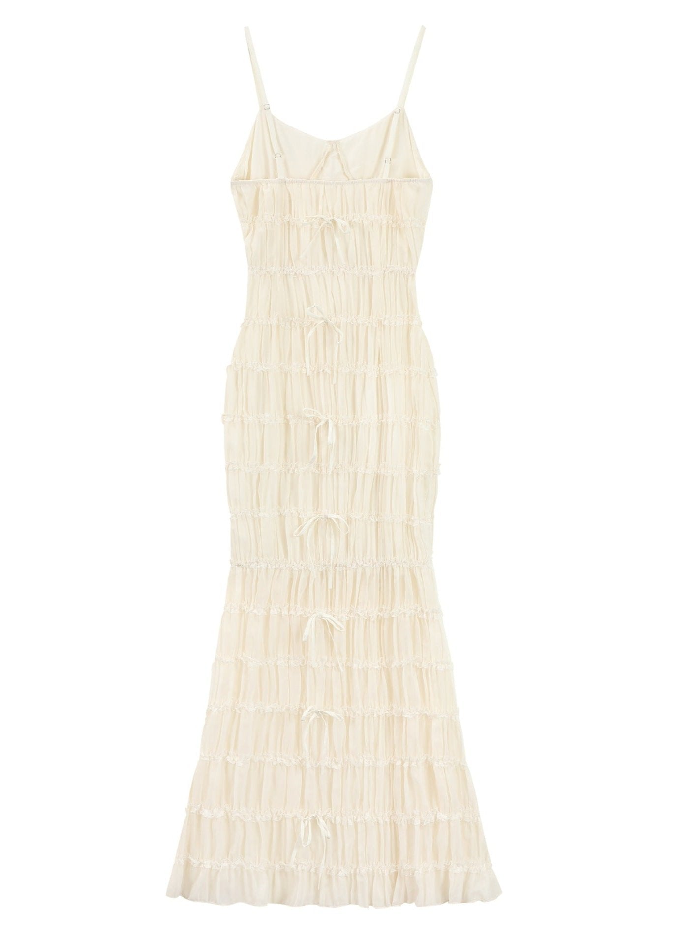 Spaghetti Strap Sweetheart Neck Smocked Tiered Ruffle Tie Front Maxi Dress