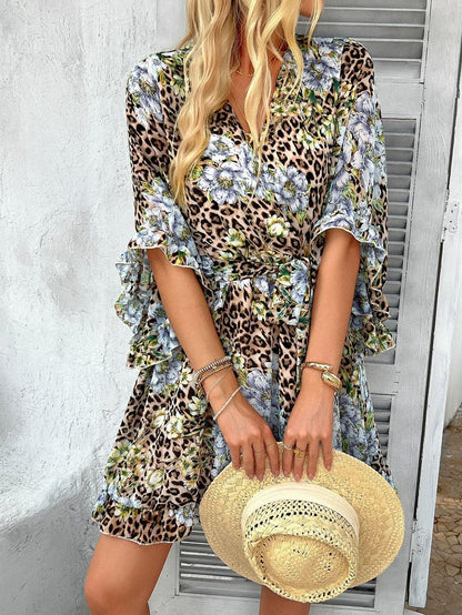 Ruffle Floral Wrap Mini Dress Blossom Print