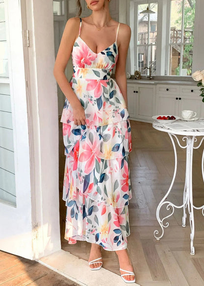 Tiered Chiffon Maxi Dress Floral Bridal Shower Summer Gown