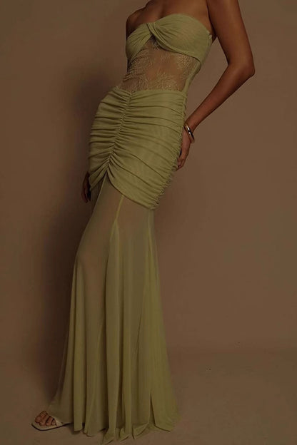 Fashion Lace Splicing Sexy Sleeveless Off-shoulder Slim Maxi Dress