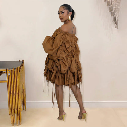 off Shoulder Drawstring Lace Dress