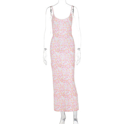 Slim Fit Backless Sleeveless Printed Younger Cami Dress