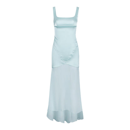 High Grade Satin Chiffon Splicing Sling Sheath Forged Surface Dress Slim Fit Elegant Mop Dress
