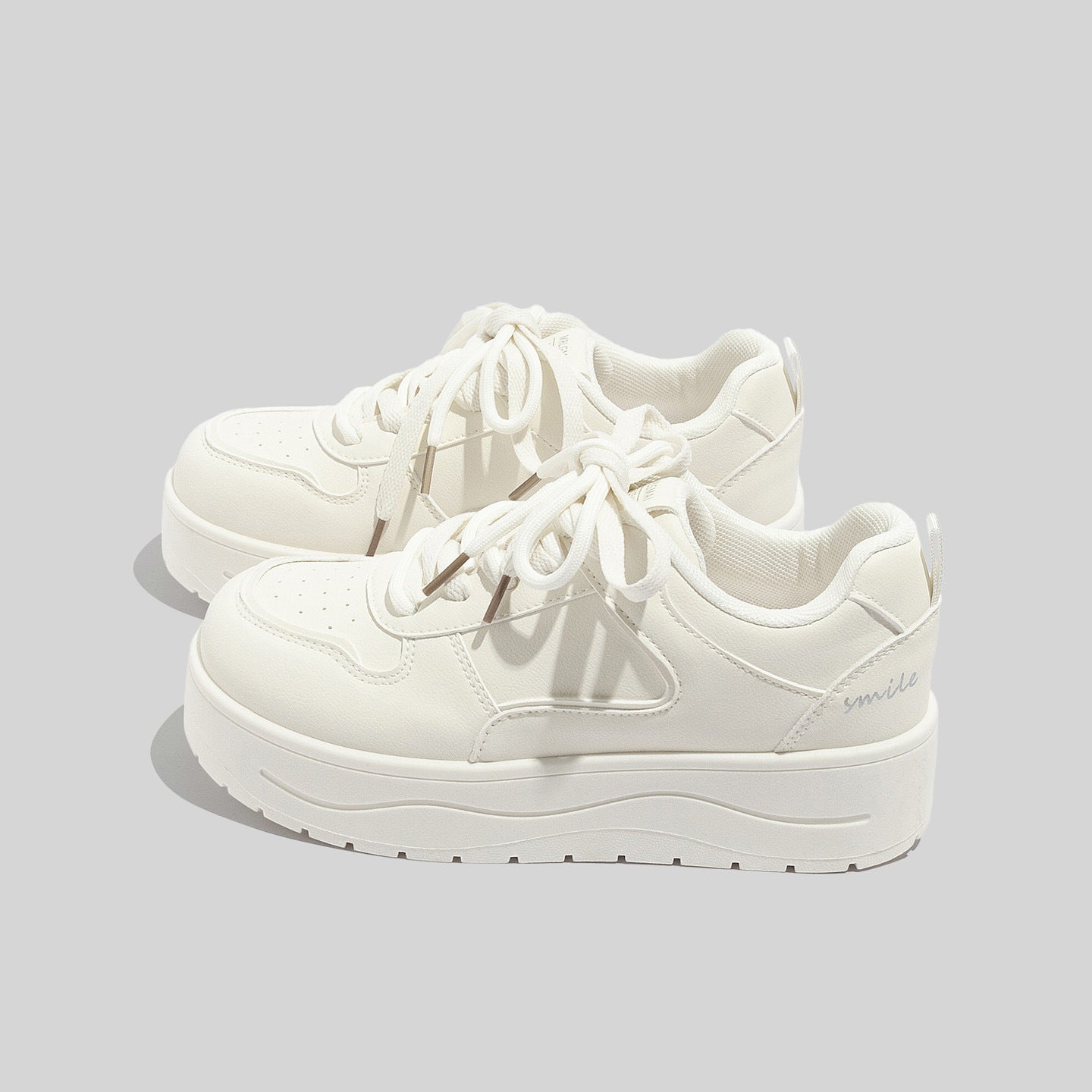 Women's Stylish Laced Up Beige Leather Sneakers With Platform Sole