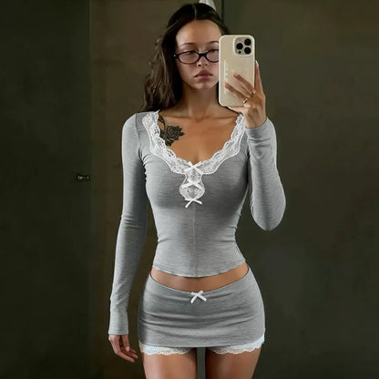 Ribbed Bow Skort Set