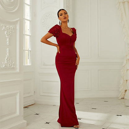 High Waist Short Sleeve Office Tight Dress Solid Color Slim Fit Small Trailing Evening