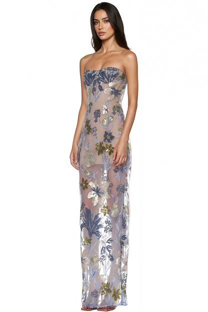 Waylen Blue Embroidered Maxi Dress