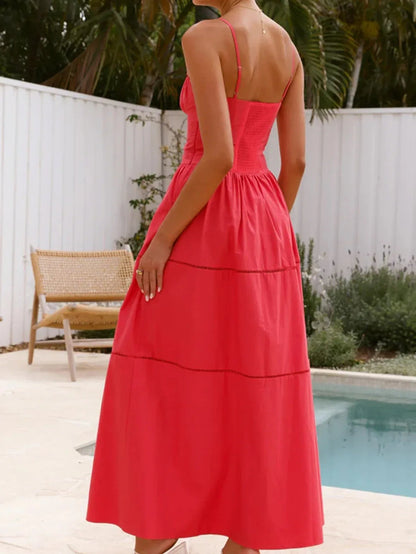 Coral Smocked Bodice Maxi Sun Dress