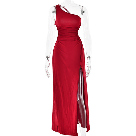 Backless Shoulder High Slit Dress Cold-Shoulder Sleeveless Maxi Dress Summer