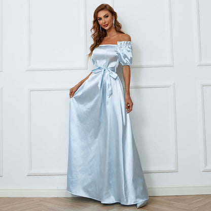 One-Neck Wedding Elegant High-End Mid-Length Wrapped Chest Evening Dress A- line Dress for Prom Formal Gown