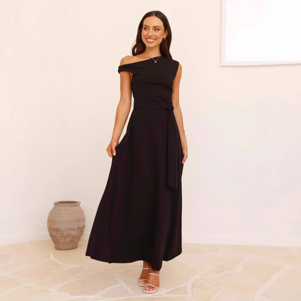 Office Solid Color Lacing Dress