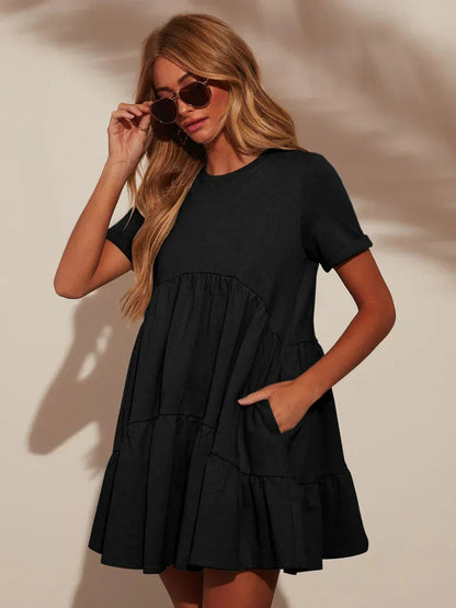 Black Tiered Summer Mini Dress for Women