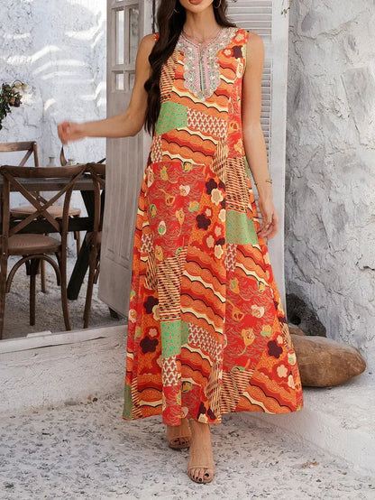 Orange Sleeveless Summer Maxi Dress Resort Wear